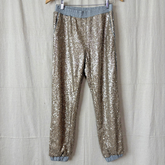Lucy Paris Womens Glam Athleisure Sequin Jogger Pants Size S Loungewear Clubwear - Picture 1 of 8